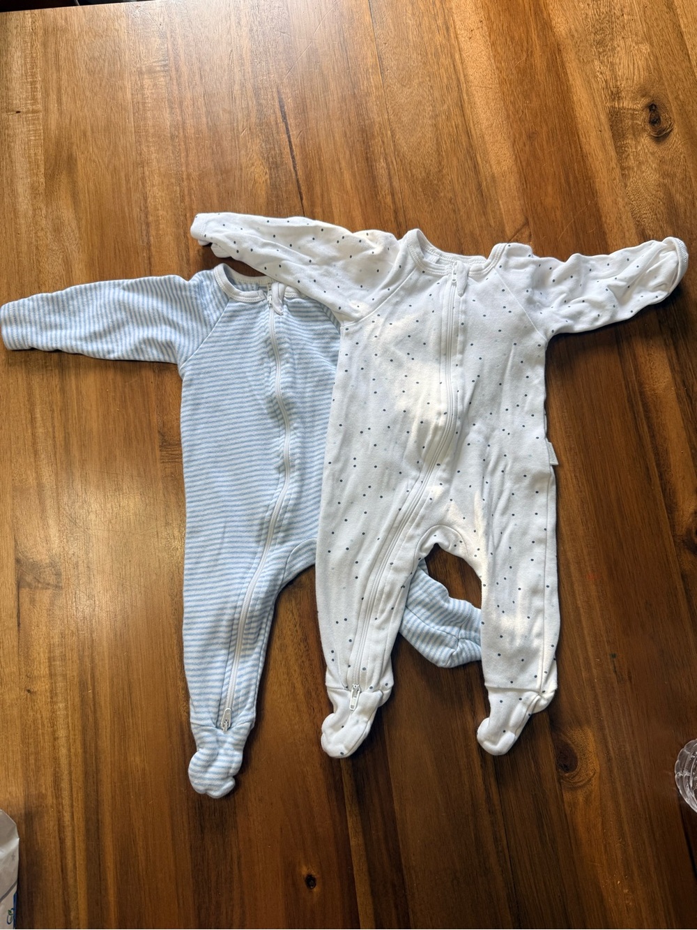 Purebaby Blue Stripe and White Dot Footed Baby One-Pieces